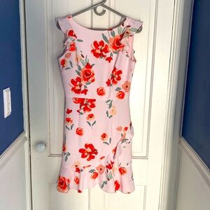 Anthropologie Donna Morgan pink floral dress with ruffle. Size 6 new with tags.